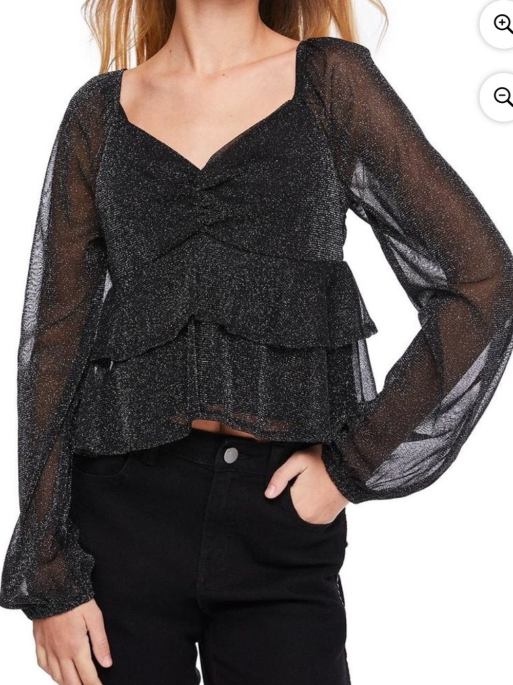 NEW 🆕 My Sister’s Closet Black Sparkle Long Sleeve Ruffle Peplum Blouse 14-16 y - Picture 2 of 4